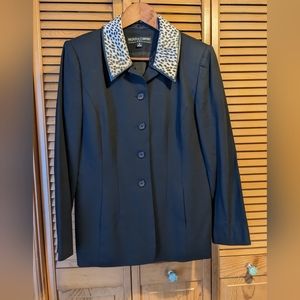 Kasper & Company Wool Blend Button Down Blazer with Leopard Print Details